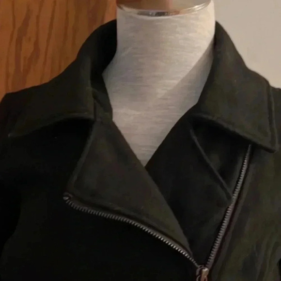 Hot Topic Goth Asymmetric Zip Wool Trench Coat Corset Lace Up Back LG - Picture 6 of 7